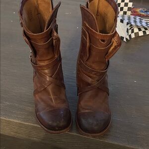 Freebird Brown Combat Boots with Rugged Leather and Buckle Straps